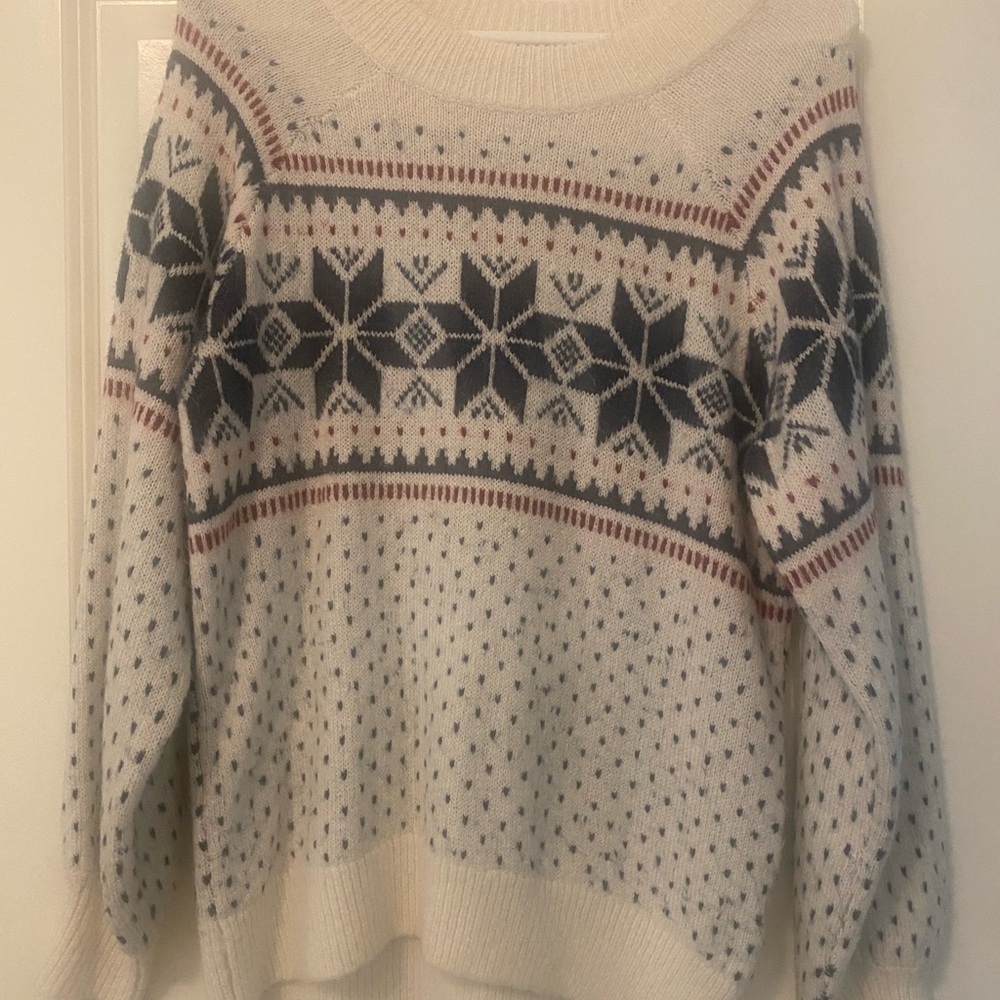 Abercrombie & Fitch Ivory Fair Isle Crewneck Sweater with Navy & Rust Accents